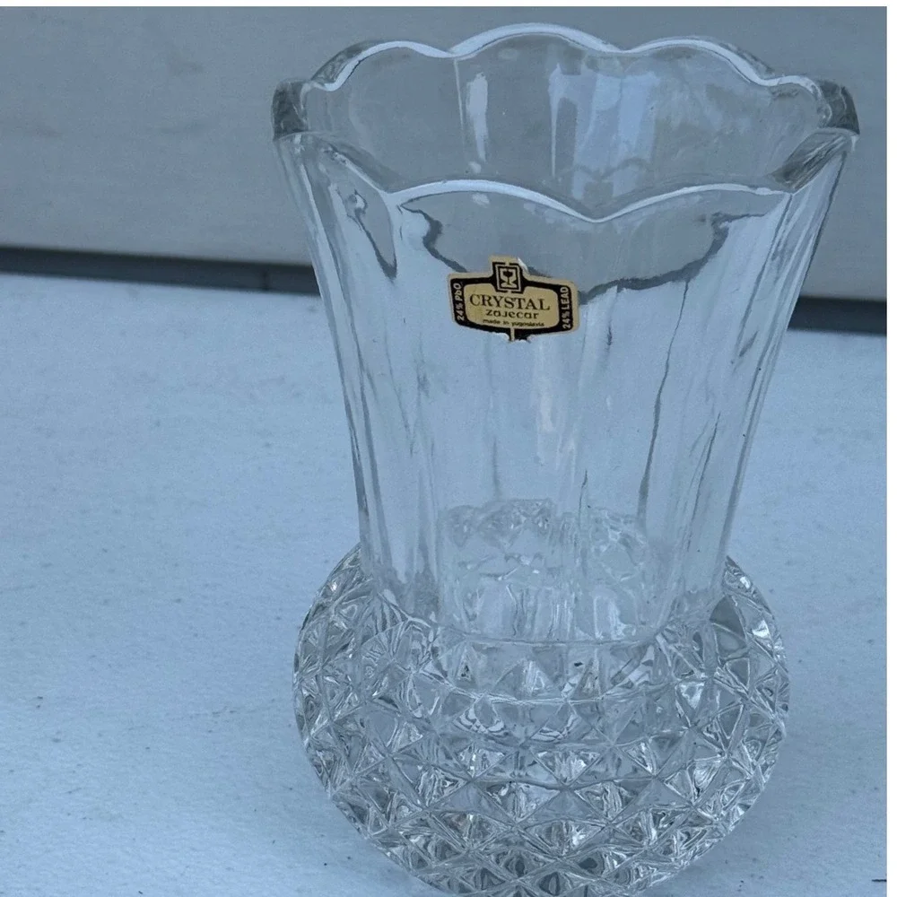 Zajecar 24% Lead Crystal Thistle Bud Vase Yugoslavia Scalloped 6